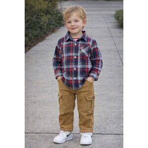 Ben Sherman red & blue plaid button down shirt (24mon)